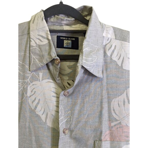 World Island Tropical Hawaiian Button Up Shirt Men size XL Gray Beachy Island - Picture 6 of 12